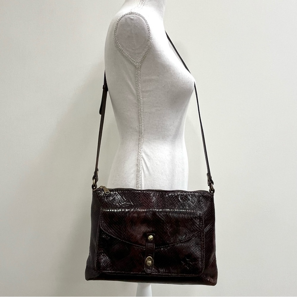 Patricia Nash Snakeskin Leather Kenilworth Large Crossbody Chocolate Brown
